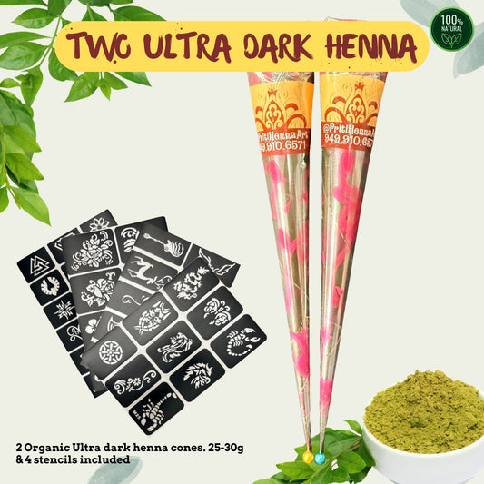 Ultra Dark Blend, 2 Henna cones in a kit. 25-30g each