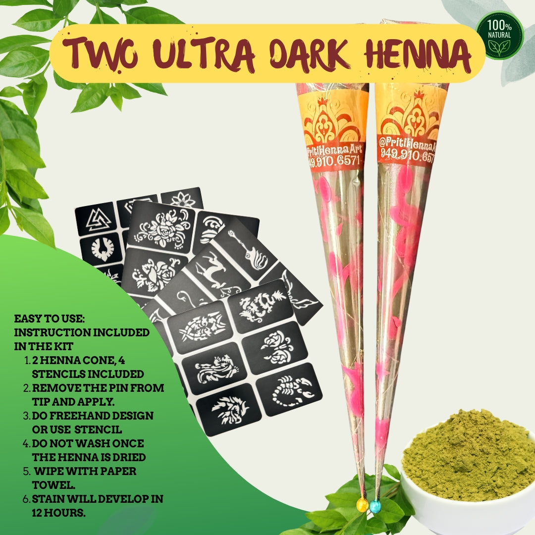 Ultra Dark Blend, 2 Henna cones in a kit. 25-30g each
