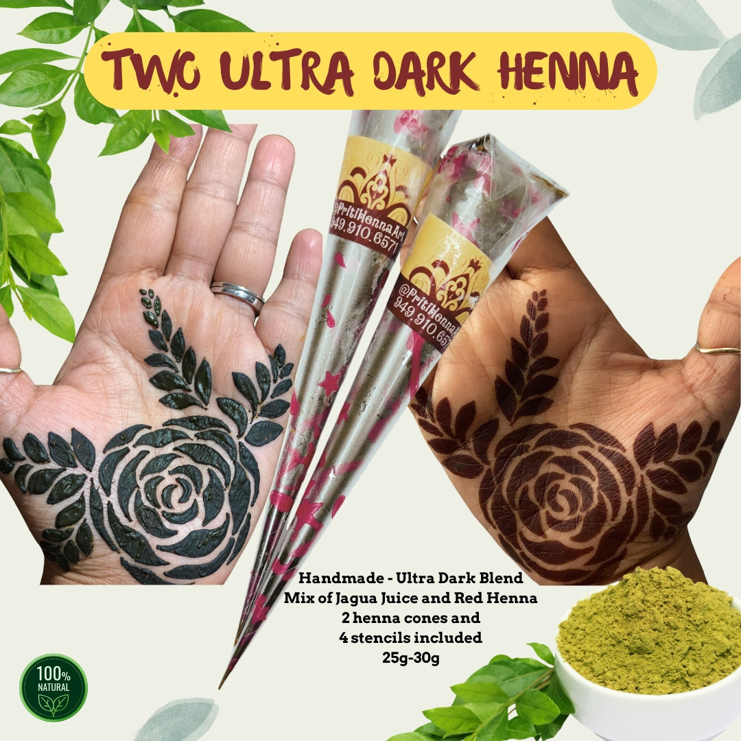 Ultra Dark Blend, 2 Henna cones in a kit. 25-30g each